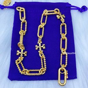 NEW Tory Burch Roxanne Beaded Rope Chain Necklace in Tory Gold